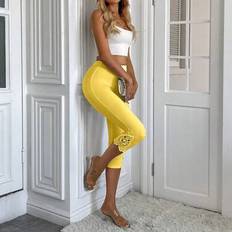 Yellow Tights & Stay-Ups Shein Simple Solid Color Lace Patchwork Leggings