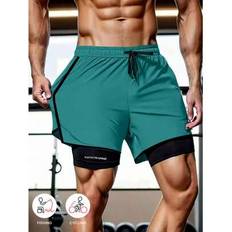 Unisex Shorts on sale Shein Solid Color Sports Shorts Anti-Chafing Double-Layer - Spring/Summer