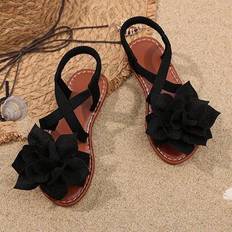 Laced Sandals Children's Shoes Shein Plus Size Toddler Little Girls Black Woven Strap Sandals - Black
