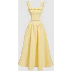 Women - Yellow Suits Shein Romantic Tank Top And Long Skirt Set - Yellow