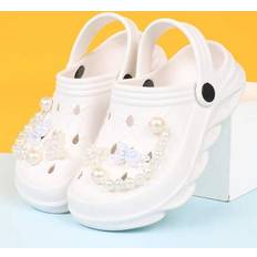 Beach Shoes Children's Shoes Shein Girls Solid Color EVA Slippers Breathable Slip-On Sandals - Flower Pearl