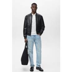 Mango Herr Jackor Mango Leather-Effect Bomber Jacket - Black