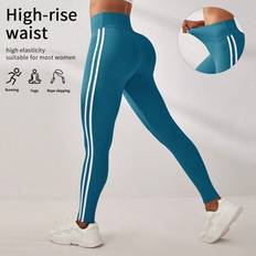 Blue - Fitness & Gym Tights & Stay-Ups Shein Women High Waist Side Stripe Fitness Leggings