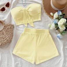 Yellow Suits Shein Cream Yellow Tube Top And Shorts Set