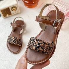Brown Sandals Shein New Girls Leather Sandals - Black/Brown