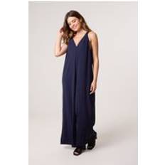 Natural Jumpsuits & Overalls Blue Vanilla Navy Wide Leg Side Pocket Double V Jumpsuit -