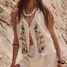 Lace Outerwear Shein Embroidered Lace-Up Vest - Ideal For Spring Summer