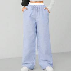 Shein Autumn Blue Striped Contrast Waist Trousers