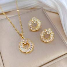 Copper Jewellery Sets Shein Stainless Steel Chain Copper Inlaid Necklace Earring Set - Personalized