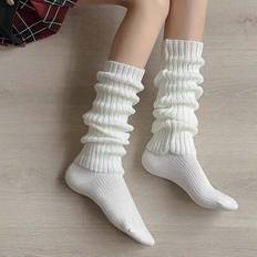 Stripes - Women Arm & Leg Warmers Shein Solid Color White Rib Knitted Leg Warmers - White
