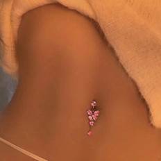 Piercings Shein Non-Piercing Pink Butterfly Fake Clip On - Navel