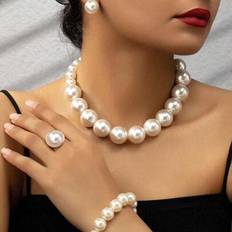White Jewellery Sets Shein Versatile Elegant Pearl Necklace Earrings Set - Multicolor