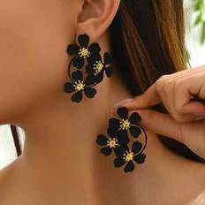 Black Earrings Shein Fashion Flower Earrings Suitable For Daily Wear