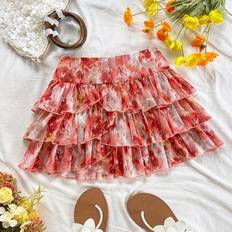Clothing Shein Multi-Layer Ruffled Romantic Chiffon Printed Hem Skirt - R