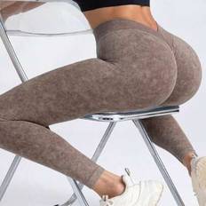 Brown - Fitness & Gym Leggings Shein High-Waist V Back Scrunch Butt Lifting Yoga Pants - Stretch