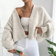 Beige Cardigans Shein Solid Color Button Up Cardigan