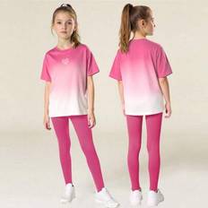 Shein Girls Clothing Matching Sets Cute Sweet Casual Short Sleeve T-Shirt Leggings - Cute