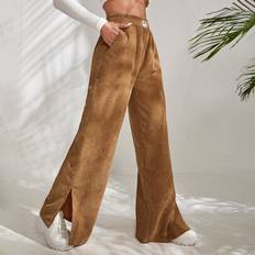 Shein Letter Patched Slit Hem Corduroy Trousers