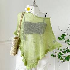 Green - Women Capes & Ponchos Shein Plus Size Ruffled Hem Semi-Sheer Poncho - Green