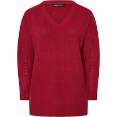 Yours Curve Burgundy Red Vneck Jumper - Red