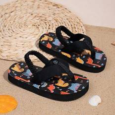 Flip Flops Shein Toddler Flip Flops With Elastic Strap - Cartoon Dinosaur Printed