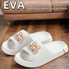 Men - White Slippers Shein New Summer Nice Bear 3cm Bread Design - EVA Material
