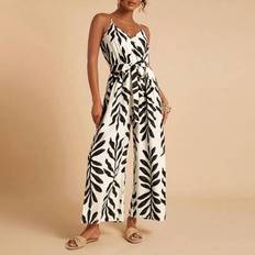 Shein Summer Printed Camisole Jumpsuit With Self-Tie Belt - Sleeveless