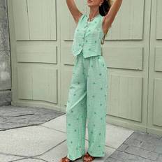 Shein Summer Striped Bow Single Button Vest And Pants - 2 Pieces