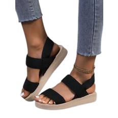 Shein Simple Women's Sandals, Classic Woven Elastic Band Wedges With Thick Soles