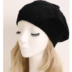One Size Hats Shein Solid Color Knitted Oversized Beret Hats - Black