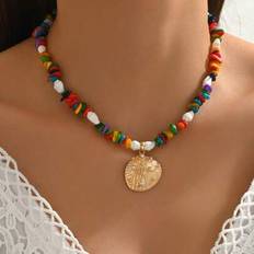 Multicoloured Necklaces Shein Dopamine Necklace With Natural Stone Seahorse Little Fish Pendants - Multi-Charm