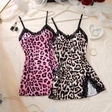 Multicoloured Nightgowns Shein Sexy Nightgowns Leopard Contrast Color Lace Patchwork - Color