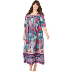 Nightgowns Only Necessities Plus Size Women's Print Lounger - Navy Palm Leaves