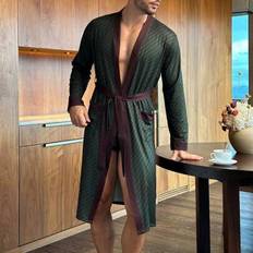 Stripes Robes Shein Striped Long Sleeve Loose Fit Bathrobe With Pockets