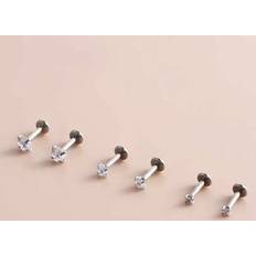 Shein Stainless Steel Internally Threaded Flat Backs Earring Set - Assorted Sizes