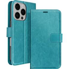 Turquoise Wallet Cases Mayaxess Case for iPhone 16 Pro Wallet with Hand Strap Turquoise