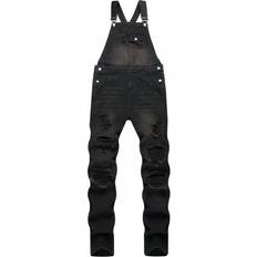 Denim - Men Jumpsuits & Overalls Shein Men Loose Fit Distressed Denim Bib Brace Overalls With Wide Strap