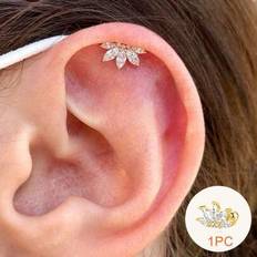 Shein Lotus Shaped Ear Cartilage Piercing Zirconia Spiral Earrings - For Women