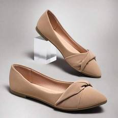 Beige Ballerinas on sale Shein Wide-Fit Comfortable Pointy Toe Twist Strap - Casual