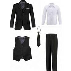 Black Suits Shein Boys Suits 5-Pieces Toddler Tuxedos Dresswear Ring Bearer - Black