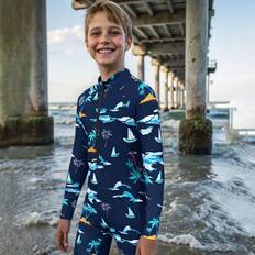 Boys Bathing Suits Children's Clothing Shein Full Print Snug Fit One-Piece Knitted Swimsuit - Casual