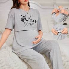Short Sleeves Maternity & Nursing Wear Shein Cute Panda Print Nursing Short Sleeve Pants