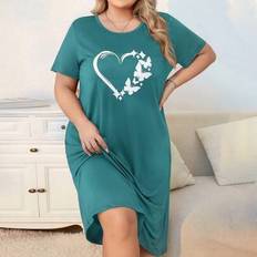 Green Nightgowns Shein Plus Size Summer Heart Butterfly Printed Short Sleeve Nightgown