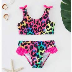 Shein Young Girls Leopard Print Bow Decor Halter Set