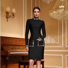 Shein Newest Long Sleeve Bandage Bodycon Cocktail Dress - Multicolor