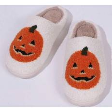 White Slippers Shein Pumpkin Head Thick Plush Slippers - Autumn Winter
