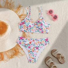 Florals Bikinis Children's Clothing Shein Tween Girls Floral Print V-Neck Bikini Set - Summer Beach