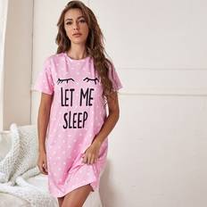Nightgowns Shein Slogan And Polka Dot Print Pajama Night Dress