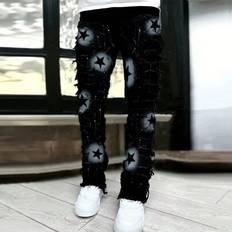 Tie Dye Jeans Shein Fashion Layered Fringe Star Painted Denim Jeans