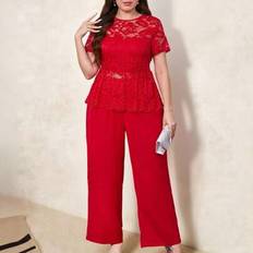 Lace Suits Shein Plus Size Women Lace Short Sleeve Top Pants - Elegant Valentines